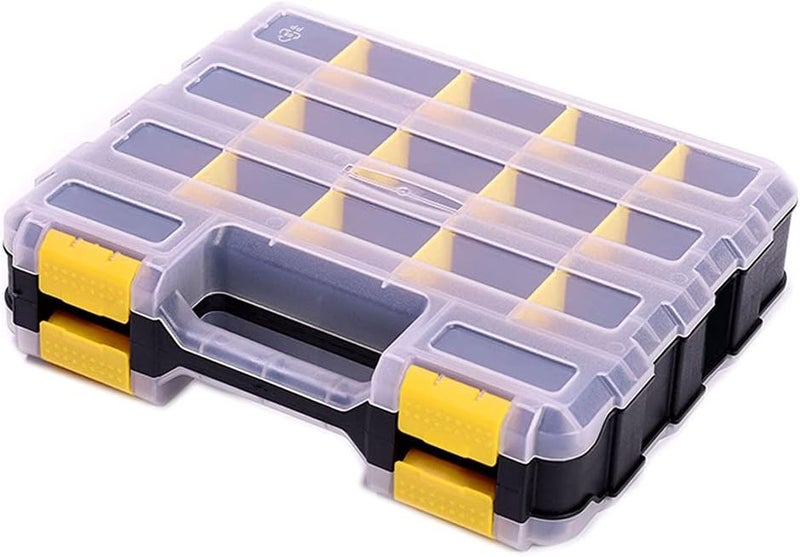 AIDY-PRO Hardware Organizer Box 34 Compartments Small Parts Organizer with Removable Dividers Durable Plastic Double Side Tools Box Screw Organizer For Nuts, Bolts, Screws, Nails, Small Hardware (Yellow) - Image 1